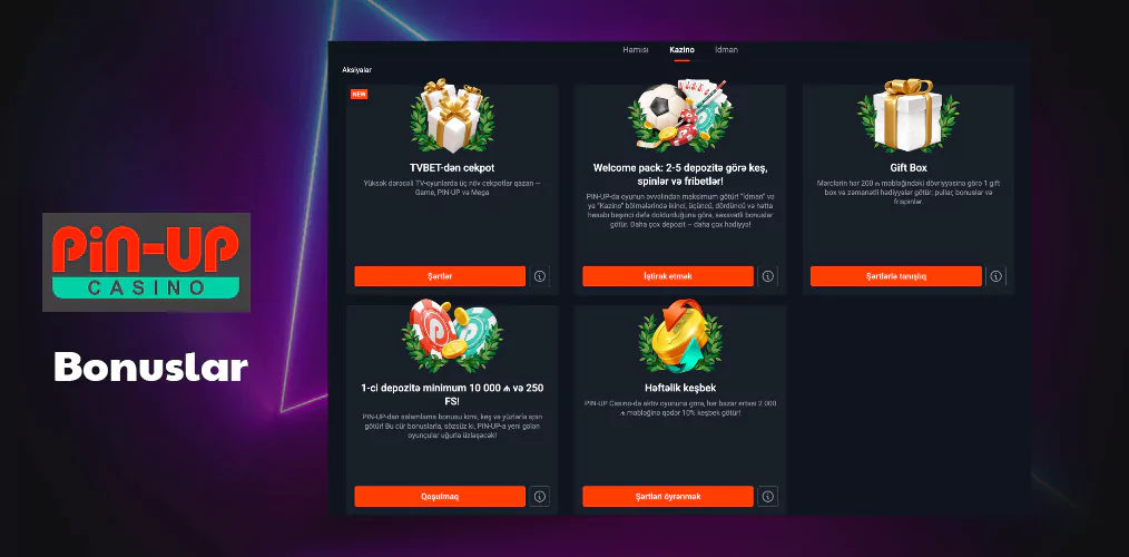 Pin Up-da Aktual Bonuslar və Promosyonlar haqqında məlumat